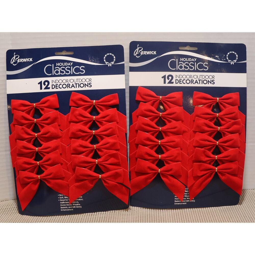 24 Berwick Christmas Decorative Bows 2 Packs Velvet Red Wire Back 3.5 in Vintage